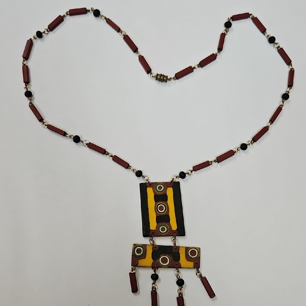 Artisan Beaded Necklace in Red and Yellow